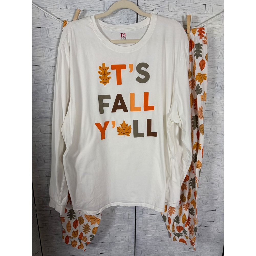 PJ Place Womens Pajama Set Fall Its Fall Yall Leaf Print Cotton cozycore